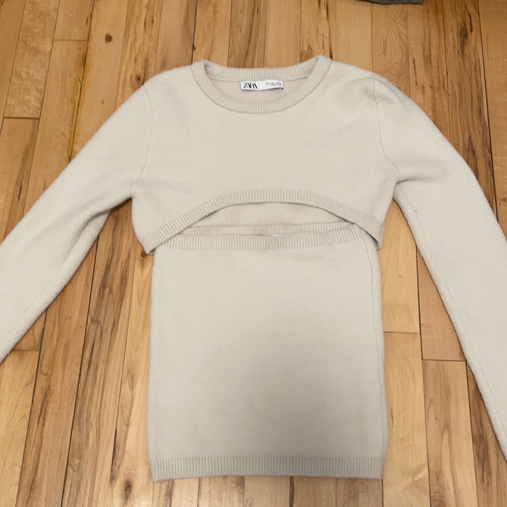 Fuzzy knit 2 piece sweater set